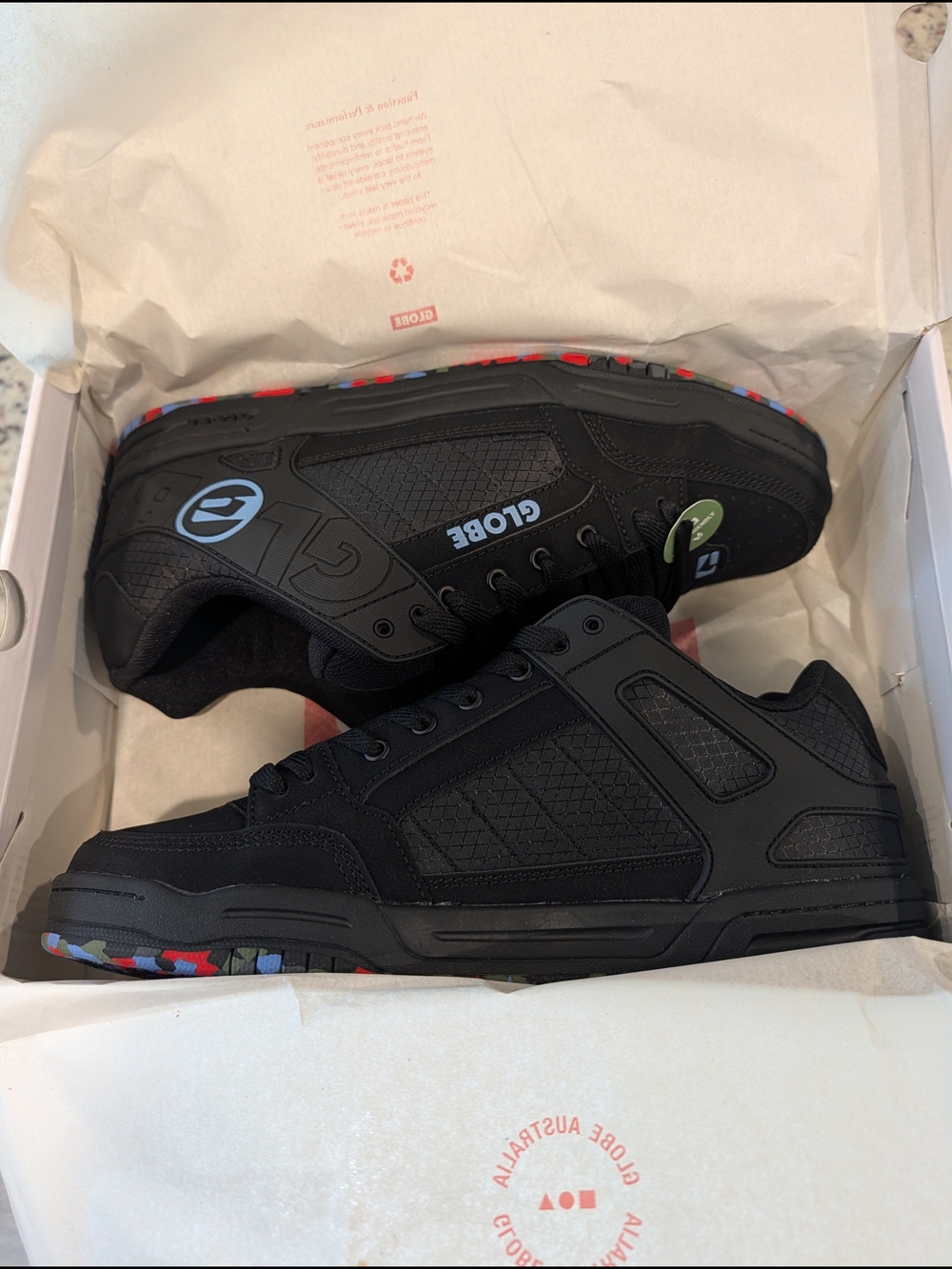 Globe Black Skate Sneakers with Multicolor Outsole Accents
